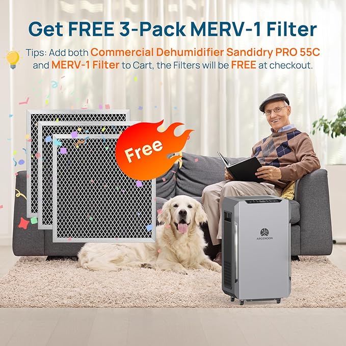 ARGENDON 120 PPD Dehumidifier for Basement, Commercial Dehumidifier with Pump and Drain Hose - High-Capacity Moisture and Humidity Control for Homes, Industrial Use, and Large Space, Sandidry Pro 55C