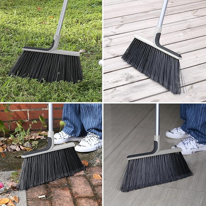 KeFanta 4 Packs Outdoor Broom Heavy Duty with 55" Long Handle, Commercial Brooms for Sweeping Indoor Courtyard Restaurant Garage Patio Decks Mall Market Kitchen Office Lobby Shop