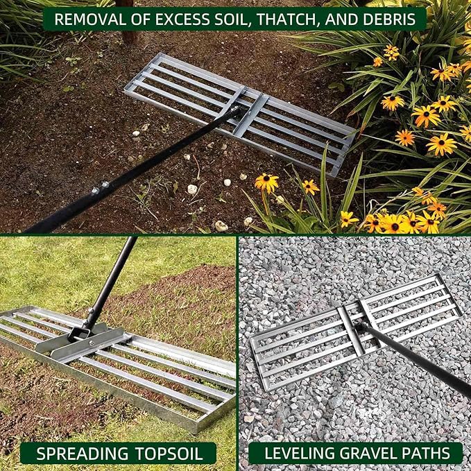Lawn Leveling Rake - Heavy Duty Level Rake - 36-Inch Wide 69 Inch Handle Lawn Leveler, Levelawn Tool for Garden, Golf Couse, Farm, Backyard…