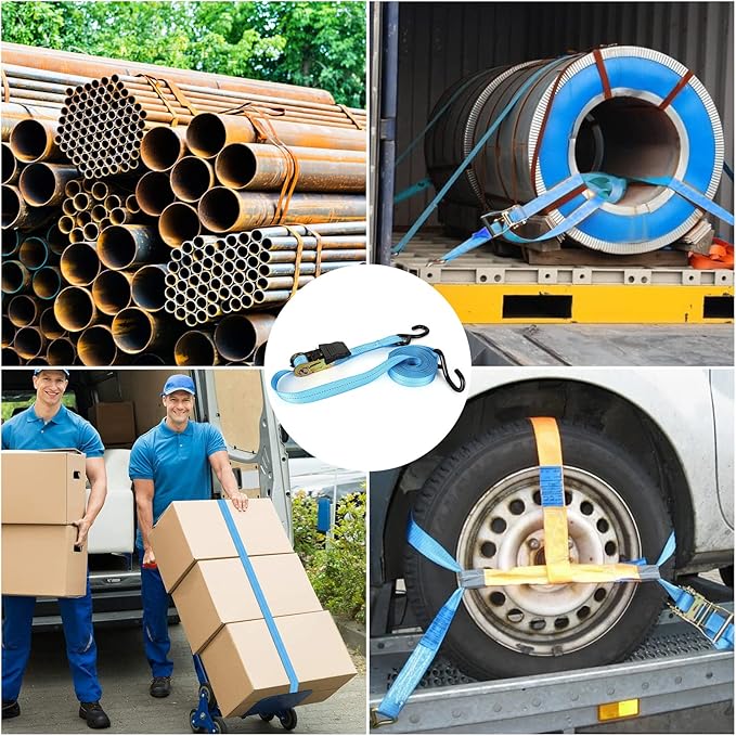 Ratchet Straps, 6Pack 20Ft Ratchet Tie Down Straps, 1700 LB Break Strength Ratchet Tie Down Straps with Safety Lock S Hooks & Rubber Handle for Moving Cargo, Motorcycle, Appliances, Lawn Equipment