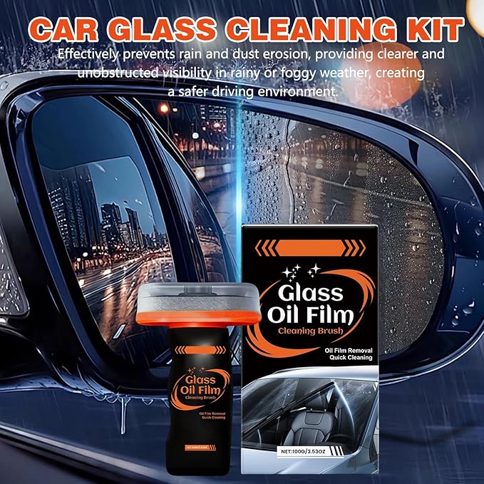 2PCS Glass Oil Film Remover for Car, Roll-On Glass Compound with Cleaning Board, Removes Oil Film & Smudges, Improve Windshield Clarity and Visibility for Safe Driving