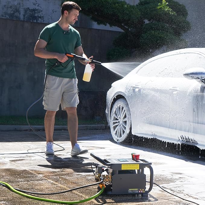 2025 Upgraded 100bar 2.3GPM Commercial Electric Pressure Washer–PM Inverter 3HP Motor,Horizontal Triplex Pump,Power Washer with 65dB Quiet,with 7 Nozzles (0°/15°/25°/40°/Soap/Turbo) for Cars/Driveway