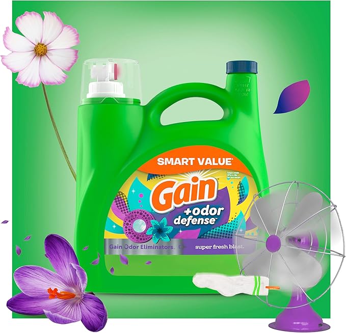 Gain + Odor Defense Liquid Laundry Detergent, Super Fresh Blast Scent, 107 Loads, HE Compatible Washing Soap