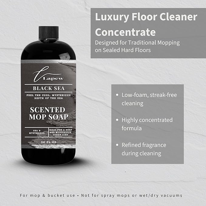 Luxury Floor Cleaner, Scented Mop Soap Concentrate | Hard Floor Cleaner for Tile, Vinyl, Laminate, LVP & Sealed Hardwood | Low-Foam, Streak-Free | 36 oz | Black Sea