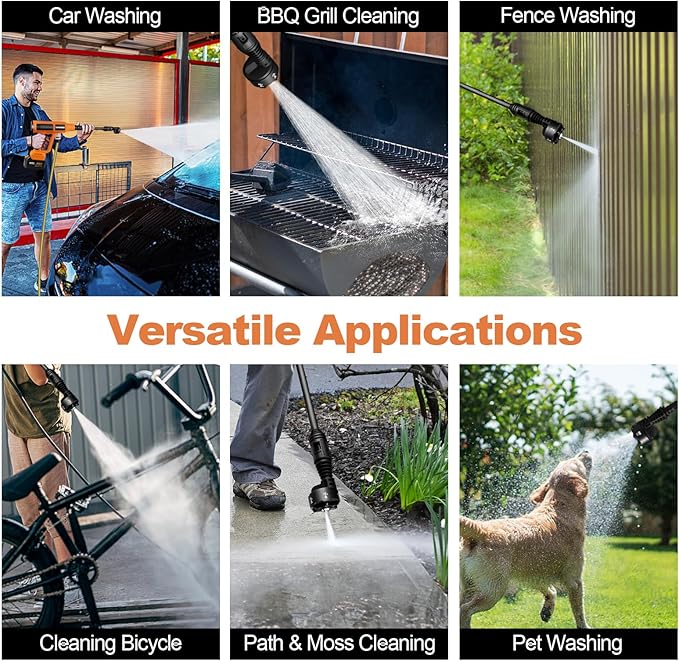 Cordless Pressure Washer, 2000PSI MAX Portable Pressure Washer with Brushless Motor, 5.0Ah Battery, 2A Fast Charger, 4 Speed Adjustment LCD Touch Screen, with Garden Hose & Faucet Connectors