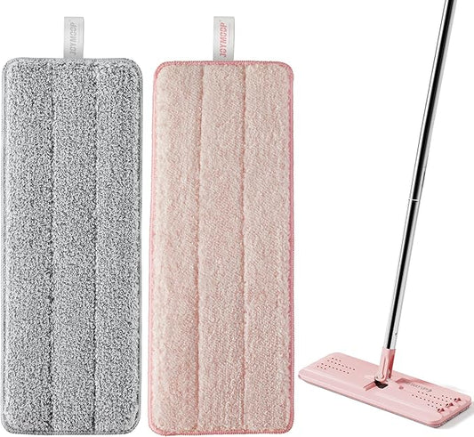 JOYMOOP Mop Replacement Pads, Reusable Microfiber Mop Pads for 13-inch Flat Mop and Mop Bucket Set, Pack of 2 Refills - Grey and Pink