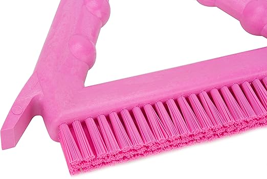 SPARTA Plastic Commercial Grout Brush, Triangle-Shaped Scrub Brush with Scraper and Two Threaded Holes for Attaching Handle (Sold Separately), 9 x 7 x 7 Inches, Pink, (Pack of 4)