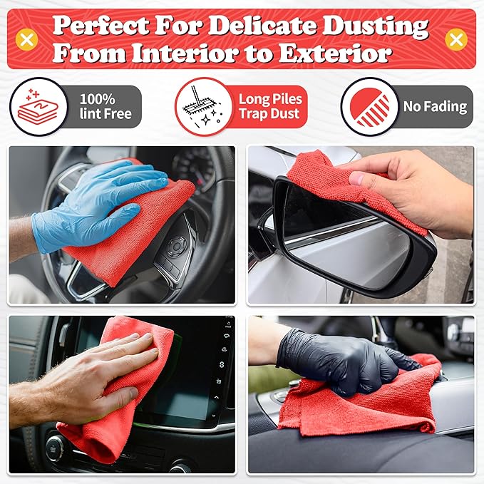 FIXSMITH Shop Towels, Red Microfiber Cleaning Cloth Bulk, 200 Pack Microfiber Towels for Cars, All-Purpose Absorbent Cleaning Rags, Dust Cloth for Automotive, Mechanic, Garage, Bar, 11.5 x 11.5 inch