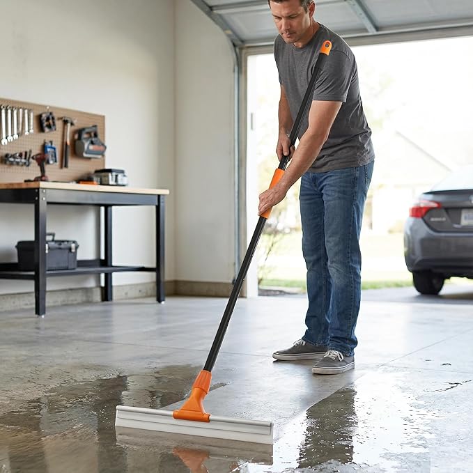 Silicone Floor Squeegee for Shower Glass, Floor, and Garage - Heavy-Duty Pet Hair Remover, Bathroom Tile Cleaner, Window Wiper - Flexible, No Streaks, Compact Storage