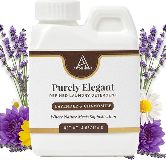 Elegant Luxury Plant-Based Laundry Detergent Lavender & Chamomile Scent, 4oz by Purely Elegant, Biodegradable, Sensitive Skin Safe, Highly Concentrated, Eco Mini Size, Paraben Free, HE