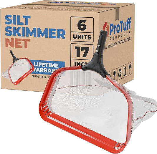 ProTuff 17” Silt Net Pool Skimmers for PROS – 6 Pack – “490 Promise” Unlimited, Unconditional Replacement -- Ultra-Durable Ultra-Fine Net for Silt – Heavy-Duty Aluminum Frame & EZ-Clip Pole Attachment