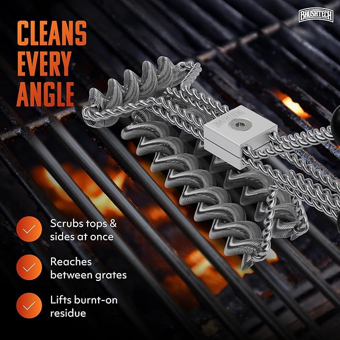 Brushtech Tactical Safety Grill Brush - Heavy-Duty BBQ Grill Cleaning Brush with Stainless Steel Springs, Large Handle for Deep Cleaning - Great, Made in USA