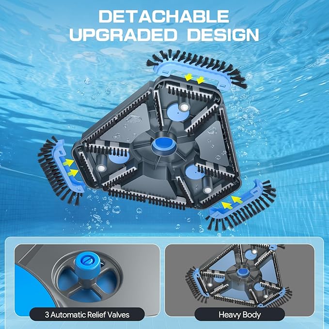 UIRWAY Upgrade Pool Vacuum Head with Side Brush & 360° Swivel Cuff, 1-1/2" x 40 Ft Heavy Duty Manual Kink-Resistant Vacuum Hoses, Weighted Triangular Shape for Inground & Above Ground Pool(No Pole)
