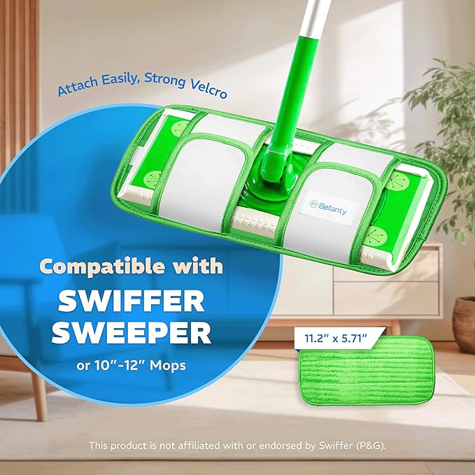 2 Pack Reusable Microfiber Mop Pads, Compatible with Swiffer Sweeper, Machine Washable Cloths, Refills for All Floor Cleaning, Hook and Loop, Wet Dry - 10"- 12"