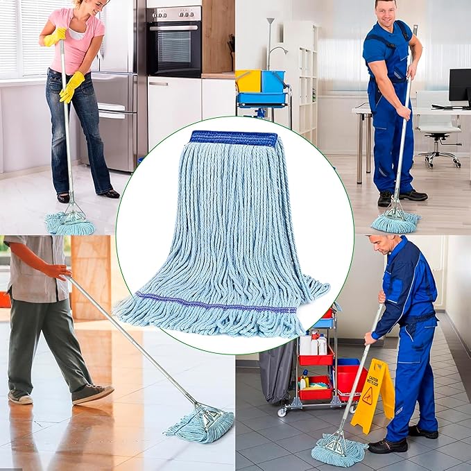 Heavy Duty String Mop Head for Floor Cleaning – Industrial & Commercial Wet Mop with Extra Replacement Head – Super Absorbent Cotton Mop for Home, Garage, Office, Warehouse – No Handle