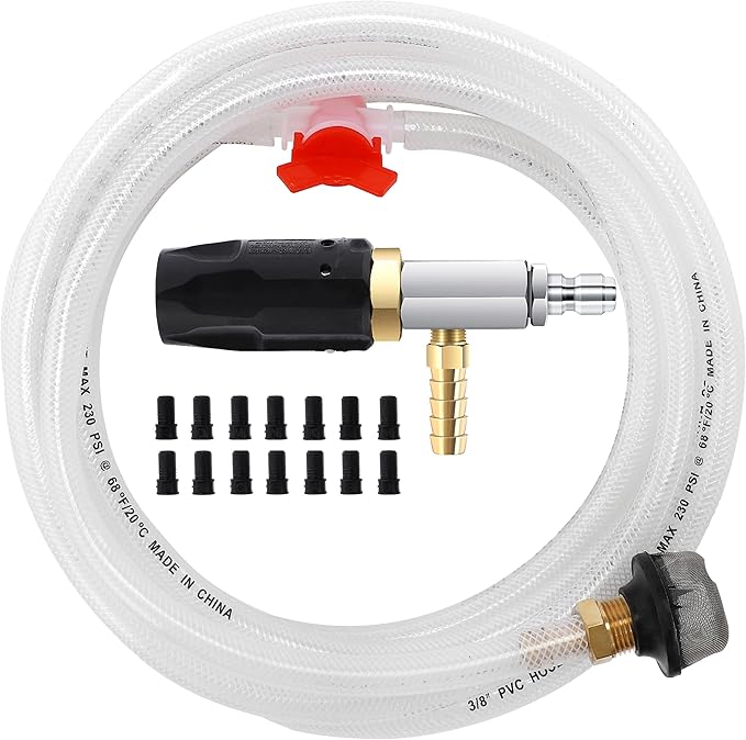 JOEJET Adjustable Pressure Washer Long Range Nozzle, Downstream Injector for Pressure Washer, External Injection Soft Wash Nozzle with 45 FT Siphon Hose, 4-4.5 GPM