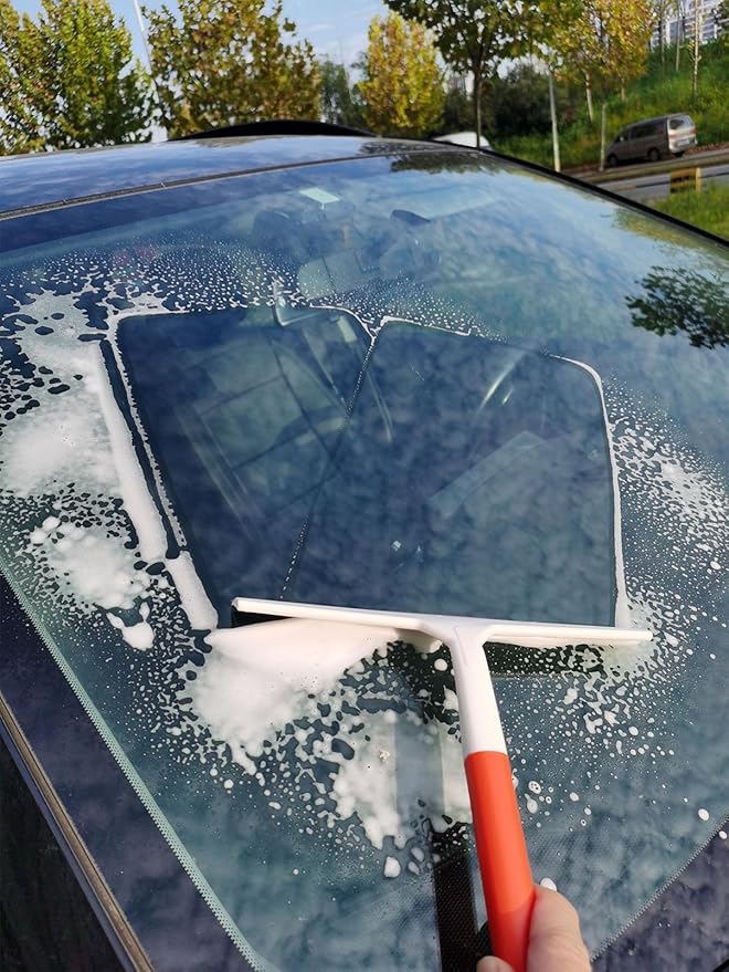 11.5 Inch Silicone Squeegee for Shower - Orange Non-Slip Handle Windshield Scraper Window Cleaner for Glass, Tiles, and Countertops - Streak-Reducing Home Cleaning Tool, 2pcs