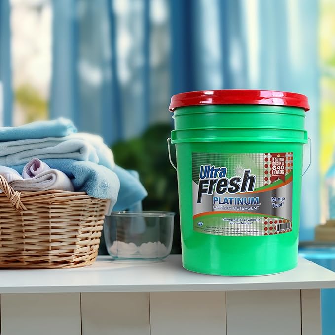 Ultra Fresh 5 Gallon Liquid Laundry Detergent Washing Soap for All Machine Types, 3X Platinum, Up to 640 Loads, Mango Twist