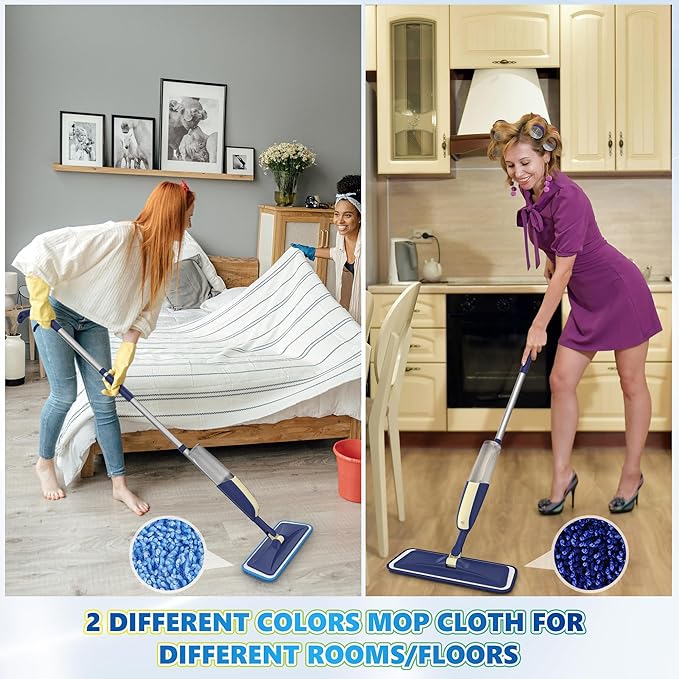 Spray Mops for Hardwood Floor Cleaning - MEXERRIS Wet Mops Dry Dust Mop with 3 Washable Mopping Pads- Flat Mop with Sprayer Home Commercial Mops for Wood Laminate Tile Vinyl Cement Concrete