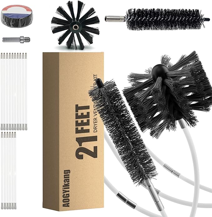 21 Feet Dryer Vent Cleaning Brush Kit, Multi-Scene Durability Chimney Brush with Flexible Nylon Rod, Multi-Purpose lint Cleaning Brush for Drill,Chimneys, fireplaces, Ventilation ducts