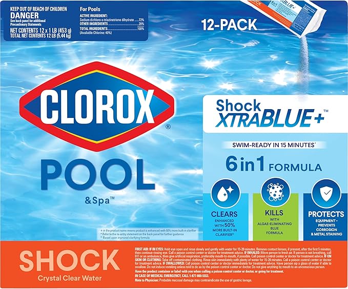 Clorox™ Pool&Spa™ Shock XTRABLUE® Plus, Kills Bacteria & Algae in Swimming Pools, Swim-Ready in 15 Minutes, (12-Pack), Granular