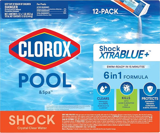 Clorox™ Pool&Spa™ Shock XTRABLUE® Plus, Kills Bacteria & Algae in Swimming Pools, Swim-Ready in 15 Minutes, (12-Pack), Granular