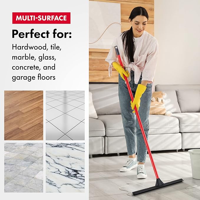 Tyroler Rubber Floor Squeegee Heavy Duty 17", Deck Squeegee Outdoor for Floors with 55" 4 Part Handle, Perfect Outdoor Squeegees for Patio, Tiles, Marble, Garage, Shower, Window