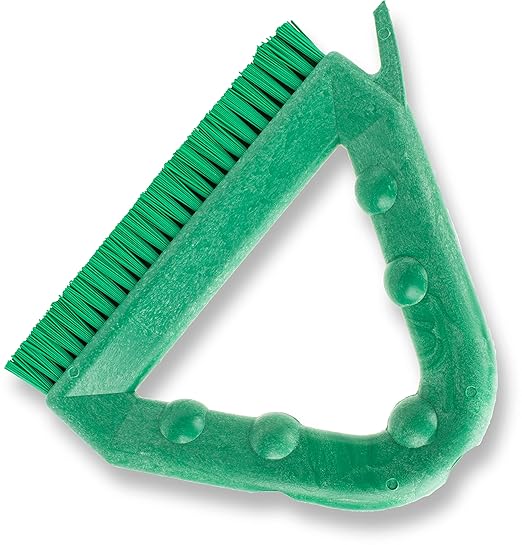 SPARTA Plastic Commercial Grout Brush, Triangle-Shaped Scrub Brush with Scraper and Two Threaded Holes for Attaching Handle (Sold Separately), 9 x 7 x 7 Inches, Green