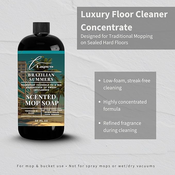 Brazilian Summers Scented Mop Soap Concentrate 36 oz | Premium Fragranced Floor Cleaner | Streak-Free | Hard Floor Cleaning Solution | Eco Friendly | Made in USA