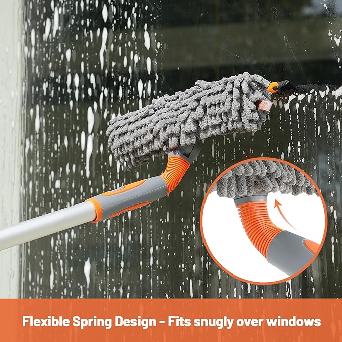Eazer 2-in-1 Window Cleaner Tool, 64'' Window Squeegee for Home, Window Cleaning Squeegee Kit with Telescopic Pole, Window Washing Kit with Rotatable Bendable Head(Threaded + Telescopic)
