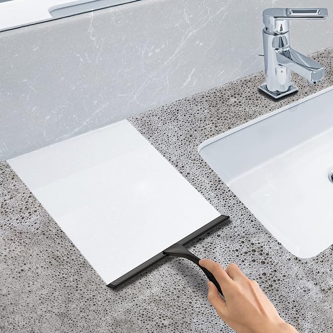 All-Purpose Stainless Steel Shower Squeegee for Shower Glass Door with Adhesive Hook, Bathroom Cleaner Tool Household Window Mirror Squeegee for Glass Doors, Cleaning Tile Wall, Car, 12 inch, Black