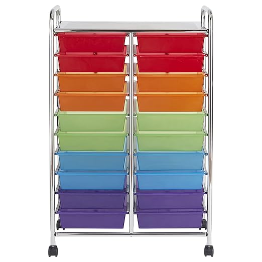 ECR4Kids 20-Drawer Mobile Organizer, Storage Cart, Assorted
