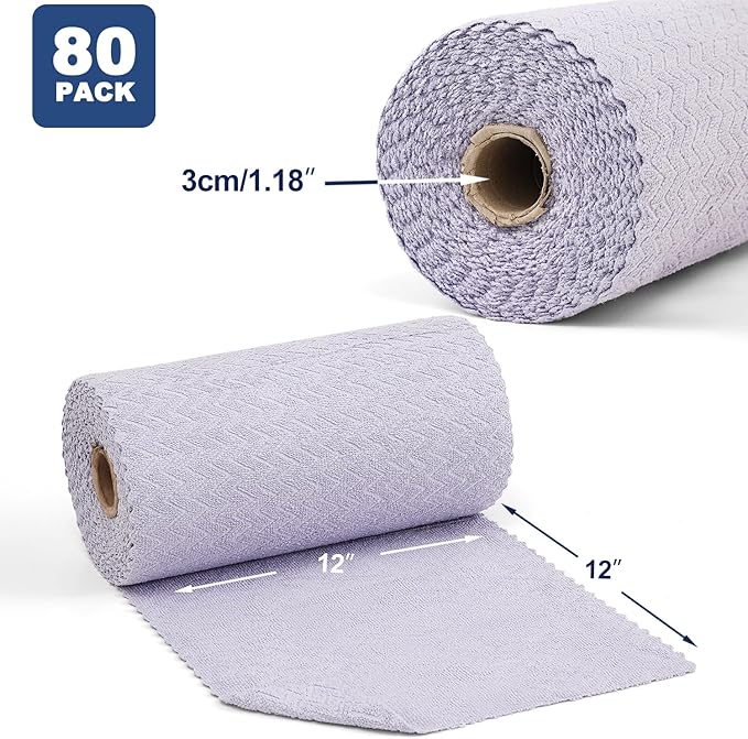 80 Pack Microfiber Cleaning Cloth Roll Reusable Paper Towels 12"x12" Tear Away Cloth,Absorbent Dish Rags for House Kitchen,Wash Cloths,Lint Free Rags for Window Cars Cleaning Supplies