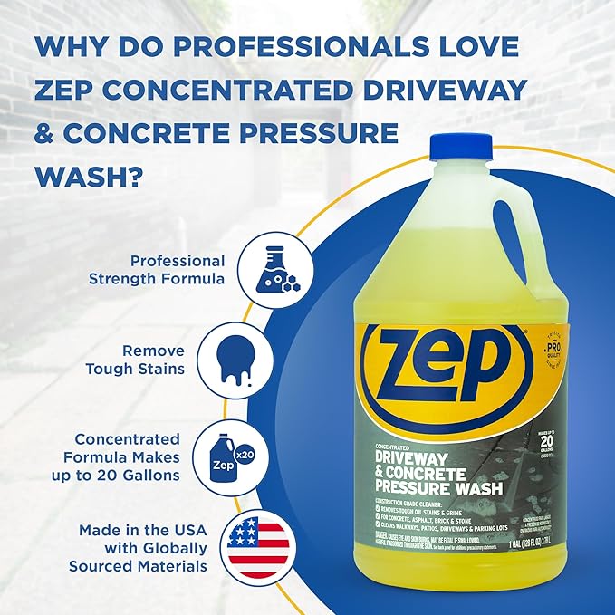 Zep Driveway and Concrete Pressure Wash Cleaner Concentrate - 1 Gal (Case of 4) - ZUBMC128 - Removes Tough Oil Stains and Grime