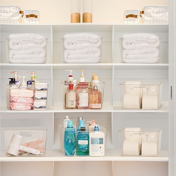 Vtopmart 10 Pack Extra Large Clear Plastic Storage Bins,11x11 Cube Acrylic Organizer Square Containers with Handle for Pantry,Closet,LaundryRoom,Kitchen,Bathroom,UnderSink Organization