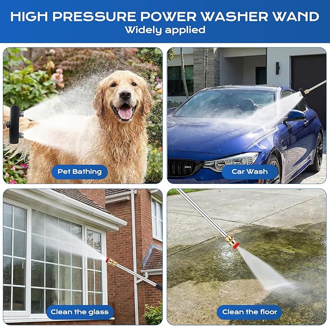 Jet Nozzle High Pressure Hose Nozzle, 2026 Upgraded Extendable Power Washer Wand with 2 Spray Jet Hose and 1 High Pressure Dual Nozzle Washer Tools for Garden Hose, Car Washing, Patio and Floor