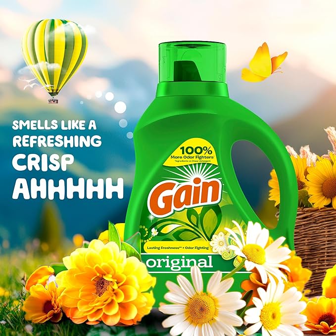 Gain Liquid Laundry Detergent, Original Scent, 113 fl oz, 78 Loads, Freshness + Odor Fighting, High Efficiency Washing Machine Liquid Cleaning Soap