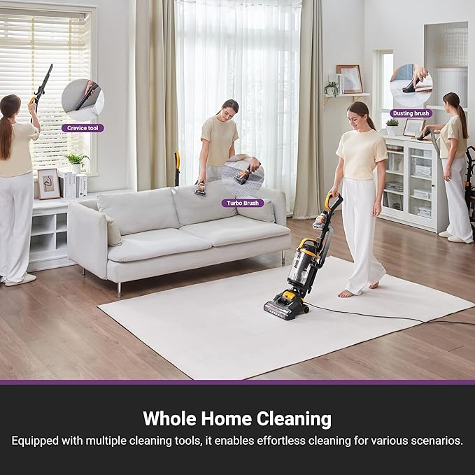 Eureka Powerful Upright Vacuum Cleaner for Home Pet Hair, Lightweight Household Upright Vacuum for Carpet and Hard Floor, MaxSwivel Pro NEU350 with Pet Tool, Yellow