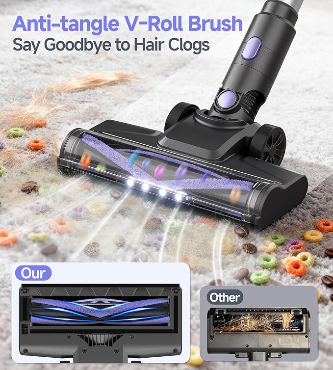 N17 Cordless Vacuum Cleaner, Upgraded Lightweight Stick Vacuum for Home, Max 45mins Runtime, Powerful Suction, Self-Standing, Anti-Tangle, Rechargeable Vacuum for Hard Floors Carpets Pet Hair