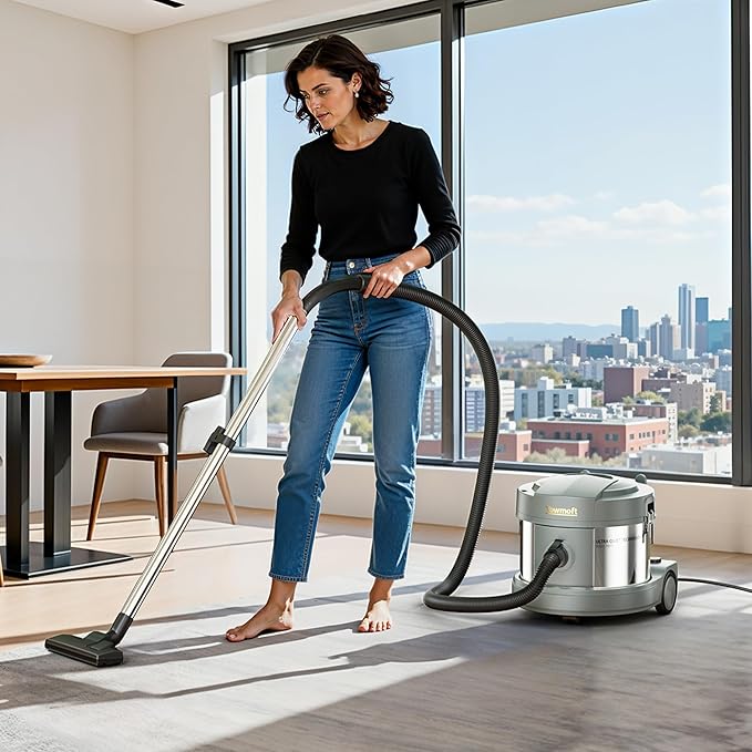 4 Gallon Canister Vacuum, 800W Ultra-Quiet Canister Vacuum Cleaner, 35Ft. Cord, Model SCQ15-HEPA, Gray-Gold