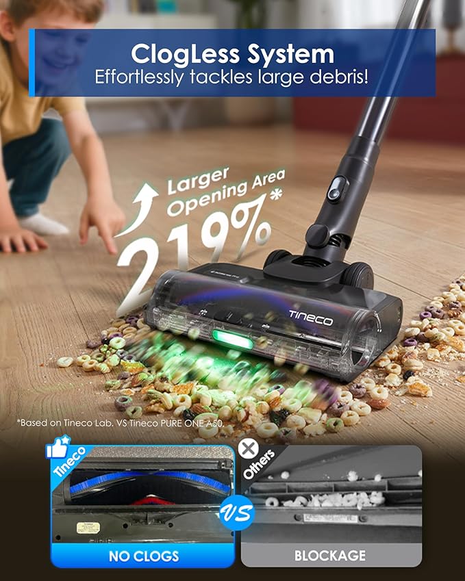 Tineco Pure ONE S70 Cordless Vacuum Cleaner, 200AW Powerful Suction, 3D Sense Pro Cleaning System, 95min Runtime, Zero Tangle Brush,180° Foldable Tube, Stick Vacuum for Pet Hair, Carpet & Hard Floor