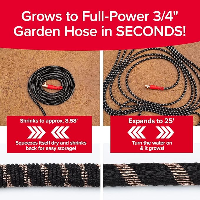 Pocket Hose Copper Head Expandable Garden Hose 25 ft with Pocket Pivot, No Tangles, AS SEEN ON TV, 360° Swivel, Tri-Tex Tubing, Force Field Jacket, Lead-Free, No-Kink, Anti-Burst w/APT