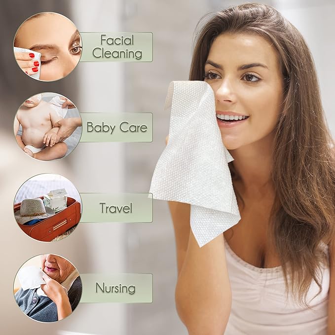 Disposable Face Towel Biodegradable Large Dry Face Wipes 240 Count/4 Box Extra Thick Soft Clean Facial Towels for Sensitive Skin, Makeup Removing, Facial Cleansing, Nursing, Travel, 10"×12"