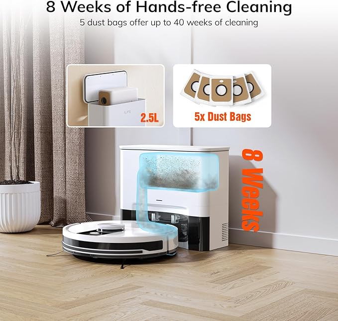 ILIFE A12 Pro Robot Vacuum and Mop Combo, Self Emptying Station for 60 Days, LiDAR Navigation, Home Mapping, No-Go Zones, 2.4G WiFi/App/Alexa/Remote Control, for Hard Floors, 110V