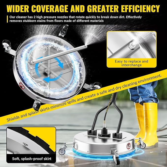 21''Pressure Washer Surface Cleaner,4500PSI Power Washer Surface Cleaner Attachment with Wheels,Dual Handle,Stainless Steel Housing, 3/8'' Quick-Connect for Driveway Sidewalk Curb Deck Patio Cleaning
