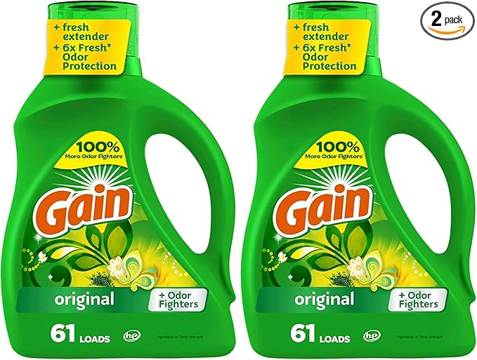 Gain + Aroma Boost Liquid Laundry Detergent, Original Scent, 61 Loads, 88 fl oz, HE Compatible (Pack of 2)