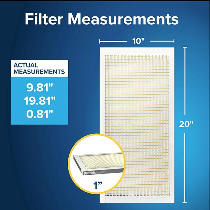 Filtrete 10x20x1 Air Filter, MPR 300, MERV 5, Clean Living Basic Dust 3-Month Pleated 1-Inch Air Filters, 6 Filters
