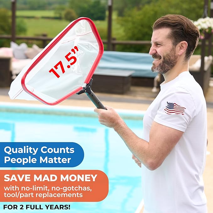 ProTuff 17" Silt Net Pool Skimmer – 2 Year Unconditional Free Replacement – Durable Fine Mesh Net for Silt & Debris – Heavy-Duty Aluminum Frame, Deep Bag for Easy Cleaning