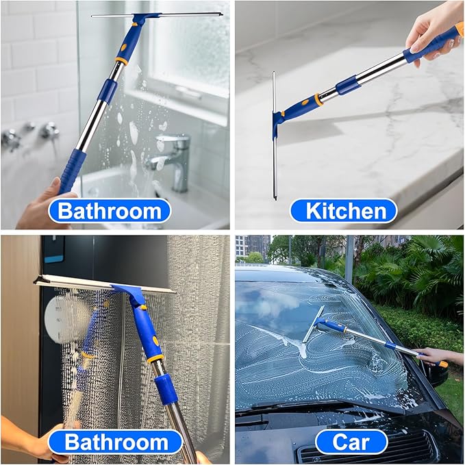 ITTAHO 14" Shower Squeegee for Glass Doors, All-Purpose Extendable Squeegee for Shower Glass with 2 Blades,Window Squeegee,Window Cleaner Tool for Shower Doors, Windows, Bathroom and Car Windshields