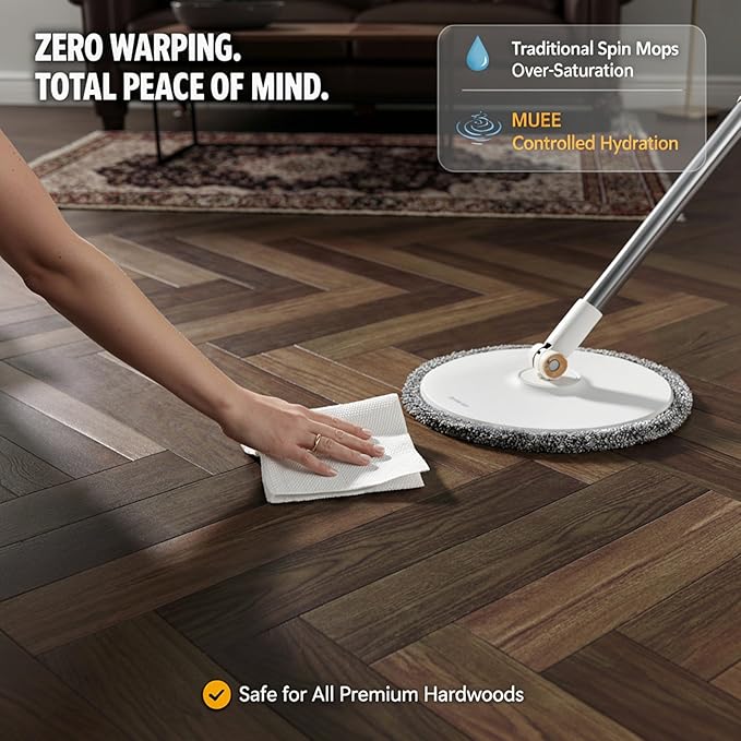 3-in-1 Precision Spin Mop & Bucket System, 71” Extra-Long Handle, Clean-Water Separation, 3 Specialized Heads for Baseboards & Corners, Compact for Hardwood & Micro-Porous Floors